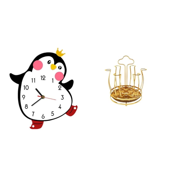 Wall Clock Cup Drainer Stand Rotating Metal Drying Rack Multifunctional for Kitchen Countertop Family