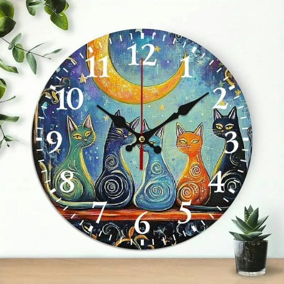 Wall Clock, Cute cat Print, Silent Mechanical Movement, Perfect for Living Room, Dorm, Bedroom, Kitchen, Home Office & More, Wall Clock Living Room
