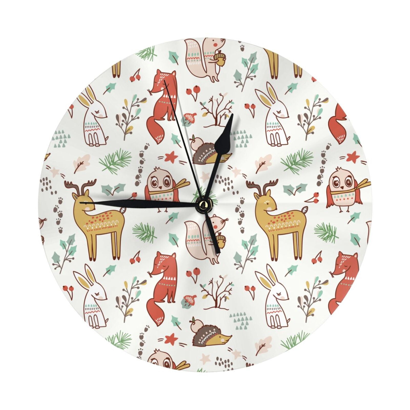 Wall Clock, Cute little animals Wall Clocks Battery Operated Silent ...