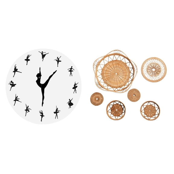 Wall Clock Dancing Hanging Decor Ballerina Silent Rattan Woven Unique for Office Kitchen Tea Room