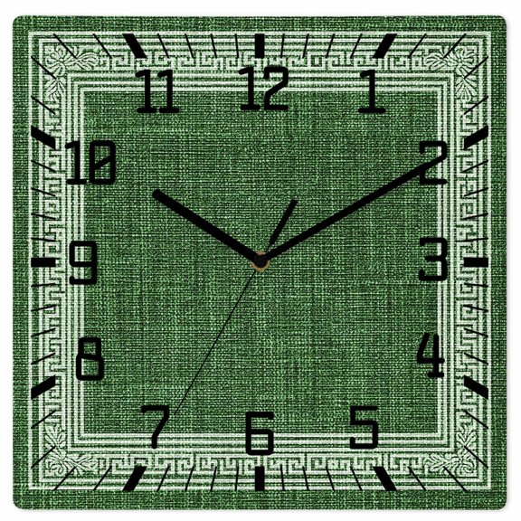 Wall Clock Dark Green Linen Key Design Operated Square Clocks Wooden Silent Non-Ticking Wallclock 12 Inch Geometric Back Print Wood Wall Clock for Living Room Bedroom Office Shool Home Decor