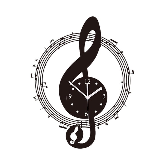 Wall Clock Decorative Acrylic Black Quiet Musical Notes for Bedroom Farmhouse Study Room