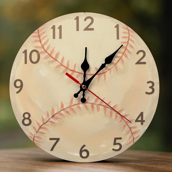 Wall Clock Decorative - Baseball Minimal Design Print 2D Vintage Wall Clocks Battery Operated Silent Non-Ticking for Bedroom, Living Room, Kitchen, Office, Classroom, 10 Inch