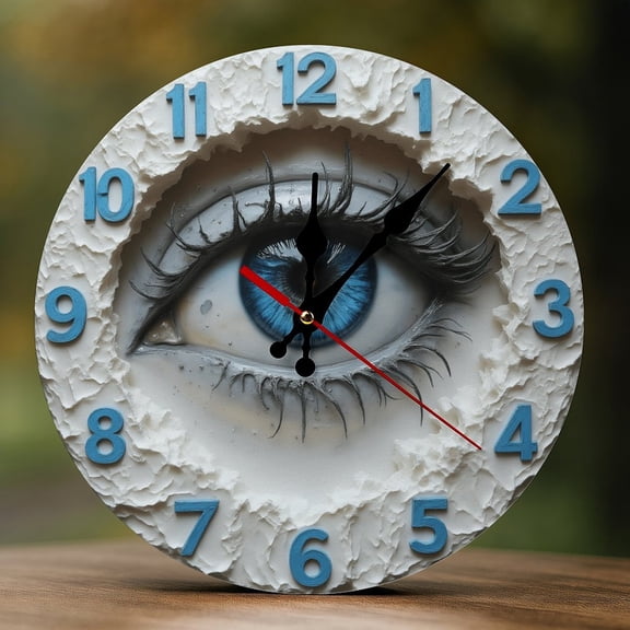 Wall Clock Decorative - Blue Eye Pattern Print 2D Vintage Wall Clocks Battery Operated Silent Non-Ticking for Bedroom, Living Room, Kitchen, Office, Classroom, 10 Inch
