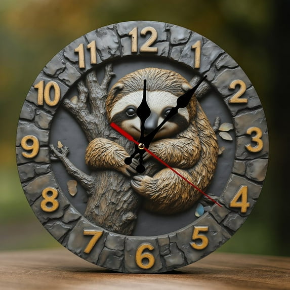 Wall Clock Decorative - Brown Sloth Hanging Print 2D Vintage Wall Clocks Battery Operated Silent Non-Ticking for Bedroom, Living Room, Kitchen, Office, Classroom, 10 Inch