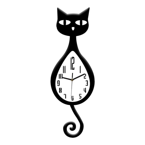 Wall Clock Decorative Cat Shaped Acrylic Non Ticking Silent Function for Children Room Cafe Farmhouse
