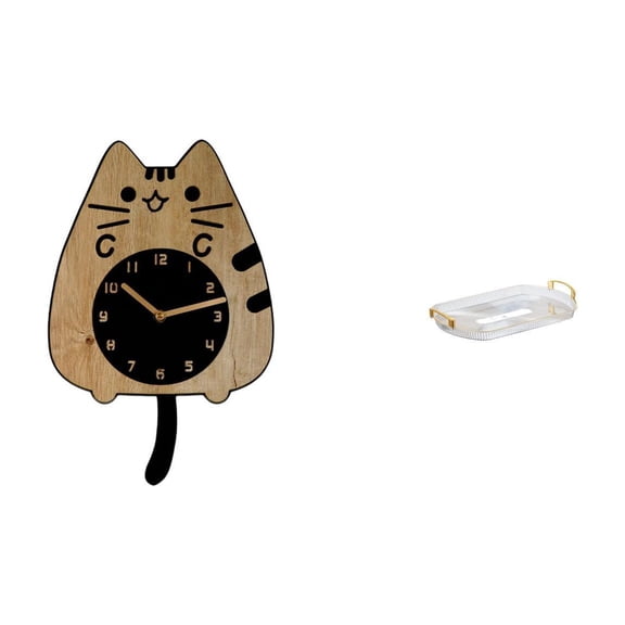 Wall Clock Decorative Cat Wall Clock Rectangle Serving Tray Lightweight Material for Home Kitchen Office Use