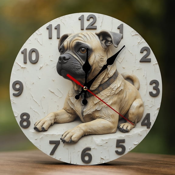 Wall Clock Decorative - Classic Beige Pug A Print 2D Vintage Wall Clocks Battery Operated Silent Non-Ticking for Bedroom, Living Room, Kitchen, Office, Classroom, 10 Inch