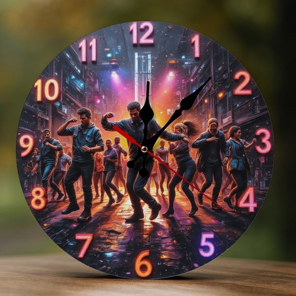 Wall Clock Decorative - Colorful Dance Party Print 2D Vintage Wall Clocks Battery Operated Silent Non-Ticking for Bedroom, Living Room, Kitchen, Office, Classroom, 10 Inch