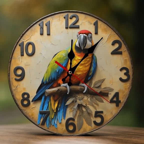 Wall Clock Decorative - Colorful Parrot Print 2D Vintage Wall Clocks Battery Operated Silent Non-Ticking for Bedroom, Living Room, Kitchen, Office, Classroom, 10 Inch