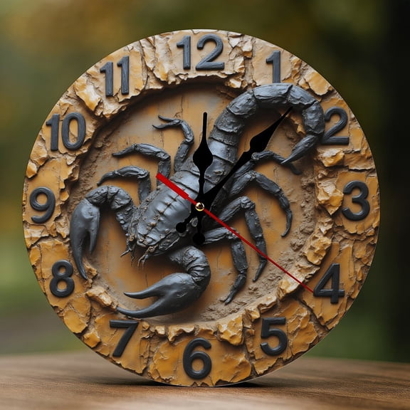 Wall Clock Decorative - Cool Black Scorpion Print 2D Vintage Wall Clocks Battery Operated Silent Non-Ticking for Bedroom, Living Room, Kitchen, Office, Classroom, 10 Inch