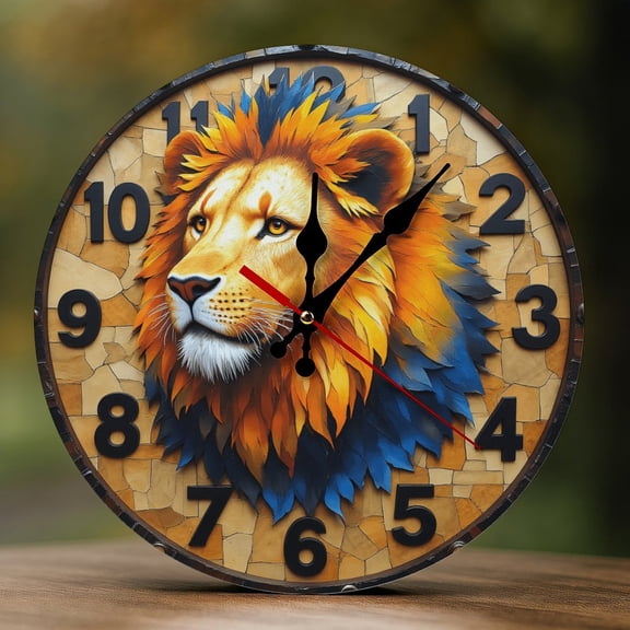 Wall Clock Decorative - Cool Blue Lion Print 2D Vintage Wall Clocks Battery Operated Silent Non-Ticking for Bedroom, Living Room, Kitchen, Office, Classroom, 10 Inch