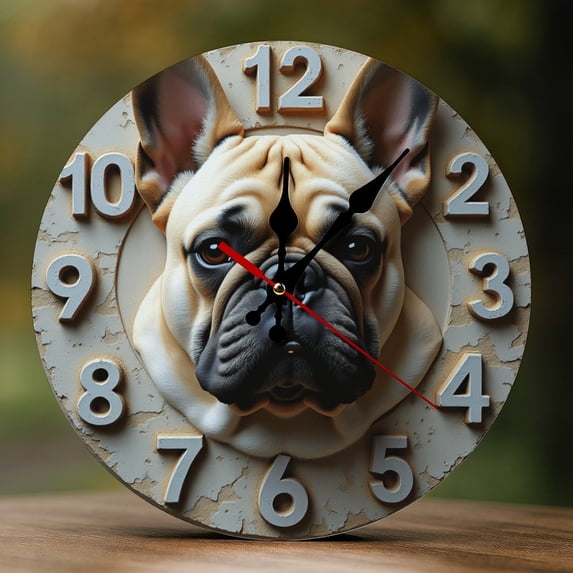 Wall Clock Decorative - Cute Bulldog Face Print 2D Vintage Wall Clocks Battery Operated Silent Non-Ticking for Bedroom, Living Room, Kitchen, Office, Classroom, 10 Inch