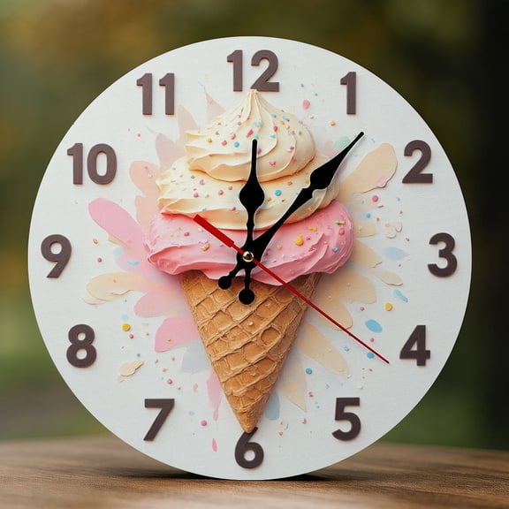 Wall Clock Decorative - Cute Colorful Ice Cream Print 2D Vintage Wall Clocks Battery Operated Silent Non-Ticking for Bedroom, Living Room, Kitchen, Office, Classroom, 10 Inch