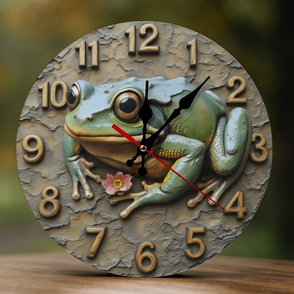 Wall Clock Decorative - Cute Frog on Stone Print 2D Vintage Wall Clocks Battery Operated Silent Non-Ticking for Bedroom, Living Room, Kitchen, Office, Classroom, 10 Inch