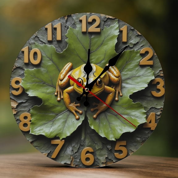 Wall Clock Decorative - Cute Green Frog Print 2D Vintage Wall Clocks Battery Operated Silent Non-Ticking for Bedroom, Living Room, Kitchen, Office, Classroom, 10 Inch
