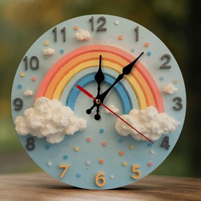 Wall Clock Decorative - Cute Rainbow And Clouds Print 2D Vintage Wall Clocks Battery Operated Silent Non-Ticking for Bedroom, Living Room, Kitchen, Office, Classroom, 10 Inch