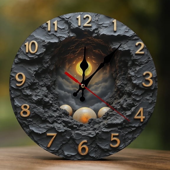 Wall Clock Decorative - Fantasy Cave Sunset Print 2D Vintage Wall Clocks Battery Operated Silent Non-Ticking for Bedroom, Living Room, Kitchen, Office, Classroom, 10 Inch