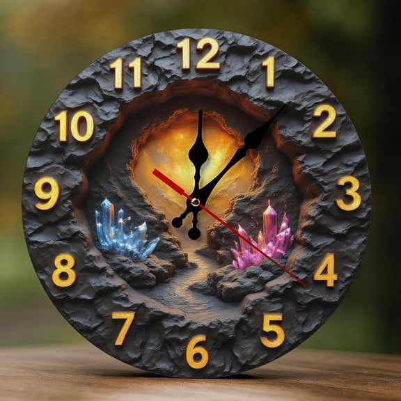 Wall Clock Decorative - Fantasy Crystal Cav Print 2D Vintage Wall Clocks Battery Operated Silent Non-Ticking for Bedroom, Living Room, Kitchen, Office, Classroom, 10 Inch