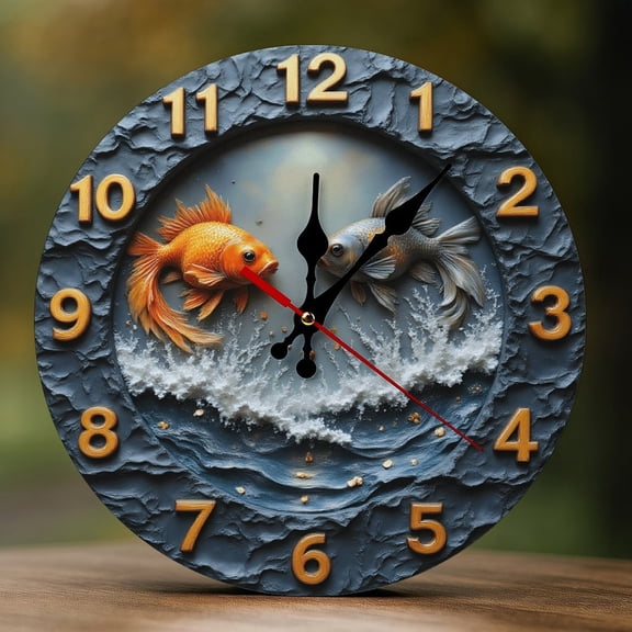 Wall Clock Decorative - Fantasy Flying Goldfish Print 2D Vintage Wall Clocks Battery Operated Silent Non-Ticking for Bedroom, Living Room, Kitchen, Office, Classroom, 10 Inch
