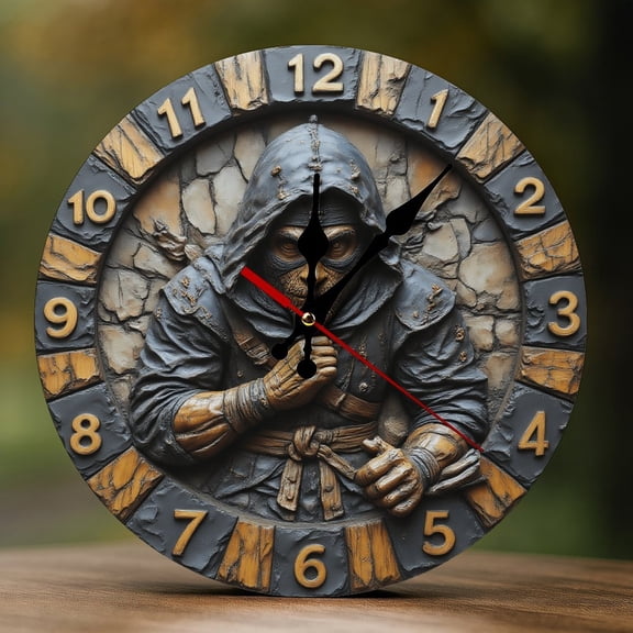 Wall Clock Decorative - Fantasy Hooded Man Print 2D Vintage Wall Clocks Battery Operated Silent Non-Ticking for Bedroom, Living Room, Kitchen, Office, Classroom, 10 Inch
