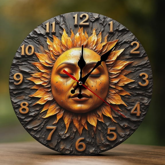 Wall Clock Decorative - Fantasy Sun Face Print 2D Vintage Wall Clocks Battery Operated Silent Non-Ticking for Bedroom, Living Room, Kitchen, Office, Classroom, 10 Inch