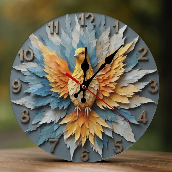 Wall Clock Decorative - Feather Phoenix Style Print 2D Vintage Wall Clocks Battery Operated Silent Non-Ticking for Bedroom, Living Room, Kitchen, Office, Classroom, 10 Inch