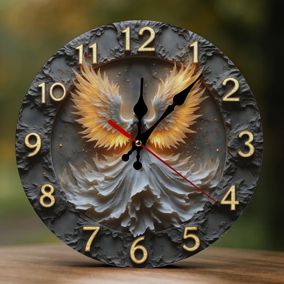Wall Clock Decorative - Golden Wings Angel Print 2D Vintage Wall Clocks Battery Operated Silent Non-Ticking for Bedroom, Living Room, Kitchen, Office, Classroom, 10 Inch