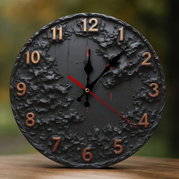 Wall Clock Decorative - Gothic Black Texture Print 2D Vintage Wall Clocks Battery Operated Silent Non-Ticking for Bedroom, Living Room, Kitchen, Office, Classroom, 10 Inch