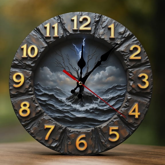 Wall Clock Decorative - Gothic Lightning Tree Print 2D Vintage Wall Clocks Battery Operated Silent Non-Ticking for Bedroom, Living Room, Kitchen, Office, Classroom, 10 Inch