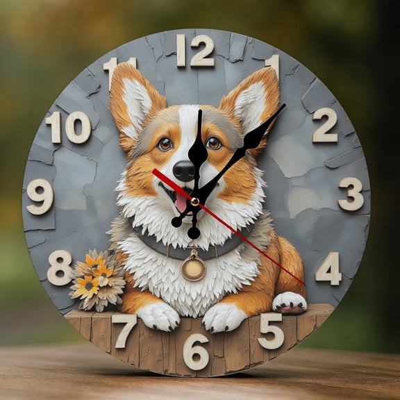 Wall Clock Decorative - Happy Corgi Smile Print 2D Vintage Wall Clocks Battery Operated Silent Non-Ticking for Bedroom, Living Room, Kitchen, Office, Classroom, 10 Inch