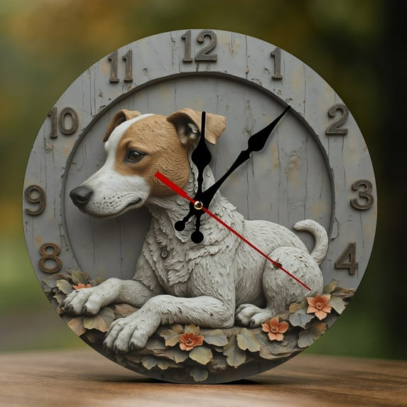 Wall Clock Decorative - Jack Russell Terrier Flower Print 2D Vintage Wall Clocks Battery Operated Silent Non-Ticking for Bedroom, Living Room, Kitchen, Office, Classroom, 10 Inch