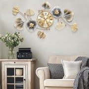 33"Large Wall Clock – 3D Metal Ginkgo Leaf Decorative Wall Clock, Non-Ticking Wall Clocks Battery Operated, Modern Clocks for Living Room, Gift-Ready for Home or Office