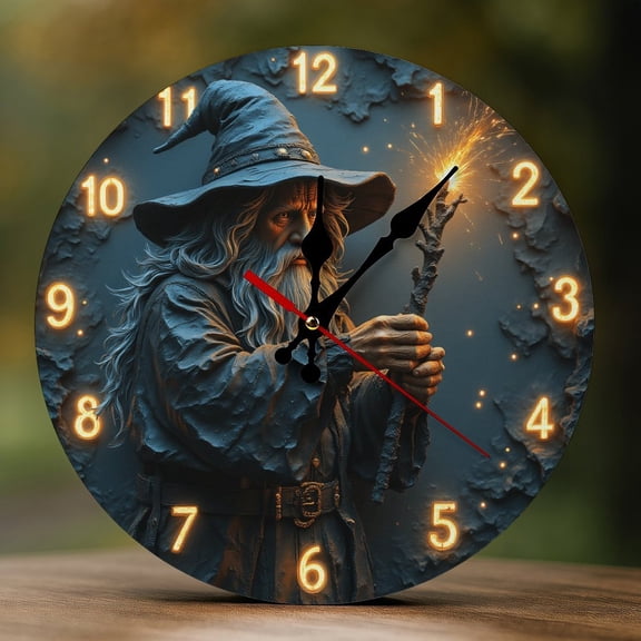 Wall Clock Decorative - Magical Blue Wizard Print 2D Vintage Wall Clocks Battery Operated Silent Non-Ticking for Bedroom, Living Room, Kitchen, Office, Classroom, 10 Inch