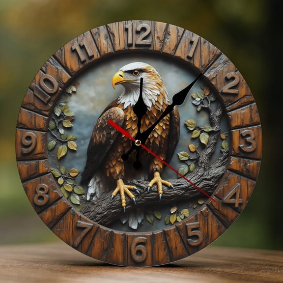 Wall Clock Decorative - Majestic Bald Eagle Print 2D Vintage Wall Clocks Battery Operated Silent Non-Ticking for Bedroom, Living Room, Kitchen, Office, Classroom, 10 Inch