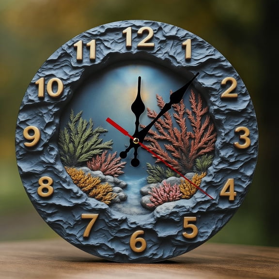 Wall Clock Decorative - Ocean Coral Reef Print 2D Vintage Wall Clocks Battery Operated Silent Non-Ticking for Bedroom, Living Room, Kitchen, Office, Classroom, 10 Inch