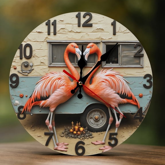 Wall Clock Decorative - Pink Flamingo Couple Print 2D Vintage Wall Clocks Battery Operated Silent Non-Ticking for Bedroom, Living Room, Kitchen, Office, Classroom, 10 Inch