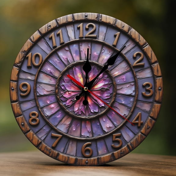Wall Clock Decorative - Purple Compass Rose Print 2D Vintage Wall Clocks Battery Operated Silent Non-Ticking for Bedroom, Living Room, Kitchen, Office, Classroom, 10 Inch
