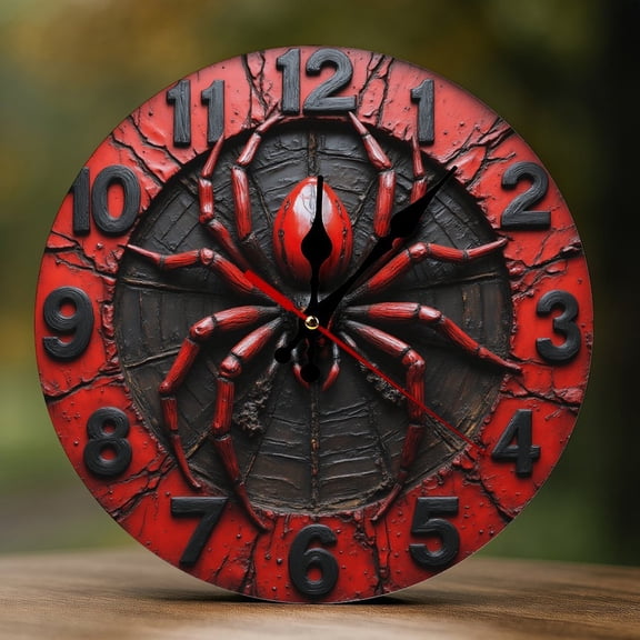 Wall Clock Decorative - Red Spider Print 2D Vintage Wall Clocks Battery Operated Silent Non-Ticking for Bedroom, Living Room, Kitchen, Office, Classroom, 10 Inch