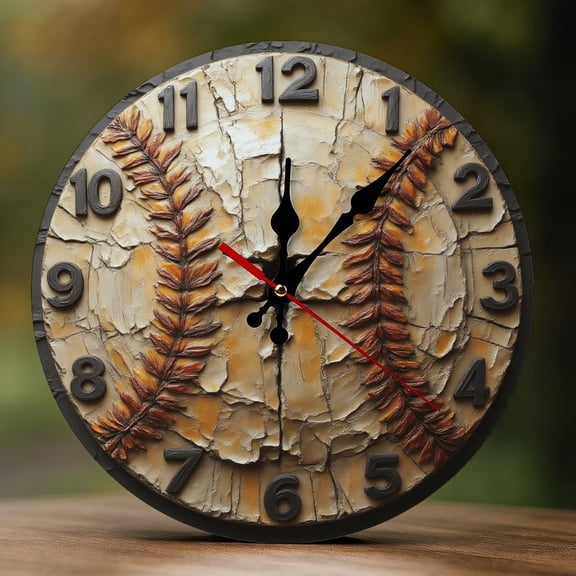 Wall Clock Decorative - Retro Baseball Print 2D Vintage Wall Clocks Battery Operated Silent Non-Ticking for Bedroom, Living Room, Kitchen, Office, Classroom, 10 Inch