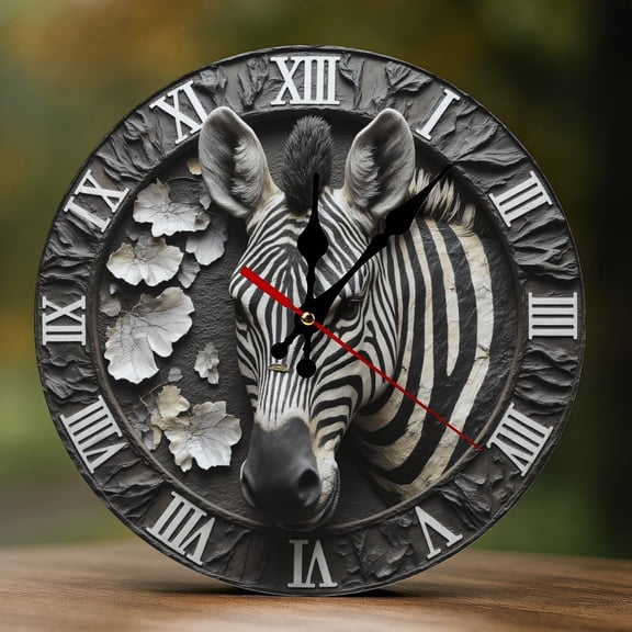 Wall Clock Decorative - Retro Black And White Zebra Print 2D Vintage Wall Clocks Battery Operated Silent Non-Ticking for Bedroom, Living Room, Kitchen, Office, Classroom, 10 Inch