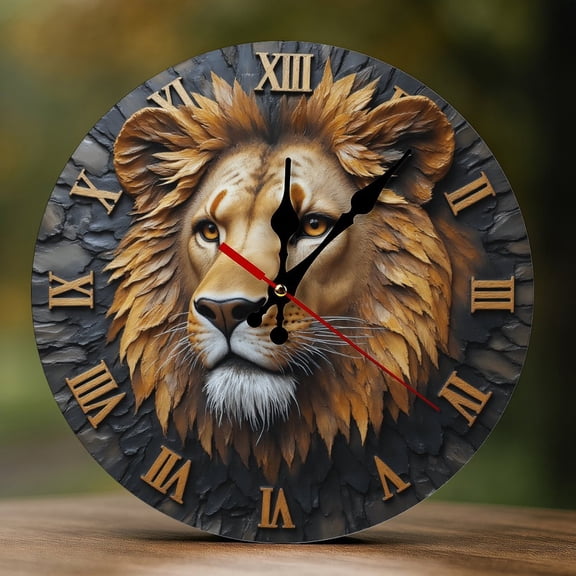Wall Clock Decorative - Retro Classic Lion Print 2D Vintage Wall Clocks Battery Operated Silent Non-Ticking for Bedroom, Living Room, Kitchen, Office, Classroom, 10 Inch