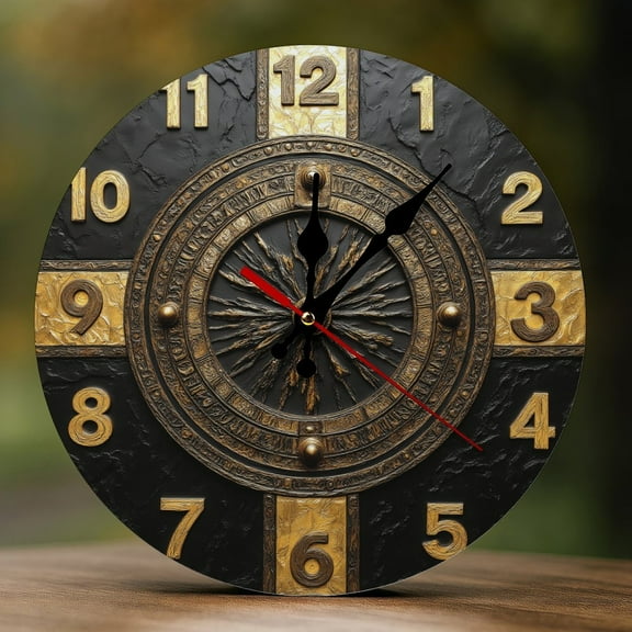 Wall Clock Decorative - Retro Compass Rose Print 2D Vintage Wall Clocks Battery Operated Silent Non-Ticking for Bedroom, Living Room, Kitchen, Office, Classroom, 10 Inch