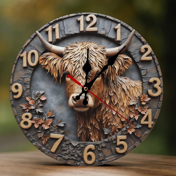 Wall Clock Decorative - Retro Cow Flowers Print 2D Vintage Wall Clocks Battery Operated Silent Non-Ticking for Bedroom, Living Room, Kitchen, Office, Classroom, 10 Inch