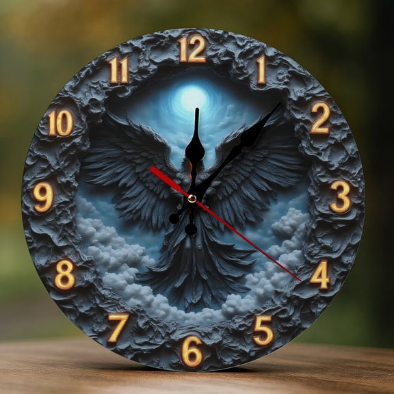 Wall Clock Decorative - Retro Dark Angel Print 2D Vintage Wall Clocks Battery Operated Silent Non-Ticking for Bedroom, Living Room, Kitchen, Office, Classroom, 10 Inch
