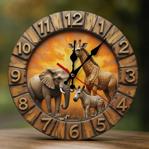 Wall Clock Decorative - Retro Giraffe Elephant Print 2D Vintage Wall Clocks Battery Operated Silent Non-Ticking for Bedroom, Living Room, Kitchen, Office, Classroom, 10 Inch