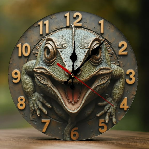 Wall Clock Decorative - Retro Green Lizard Print 2D Vintage Wall Clocks Battery Operated Silent Non-Ticking for Bedroom, Living Room, Kitchen, Office, Classroom, 10 Inch