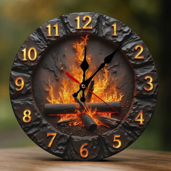Wall Clock Decorative - Retro Orange Bonfire Print 2D Vintage Wall Clocks Battery Operated Silent Non-Ticking for Bedroom, Living Room, Kitchen, Office, Classroom, 10 Inch