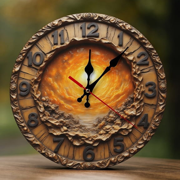 Wall Clock Decorative - Retro Orange Clouds Print 2D Vintage Wall Clocks Battery Operated Silent Non-Ticking for Bedroom, Living Room, Kitchen, Office, Classroom, 10 Inch