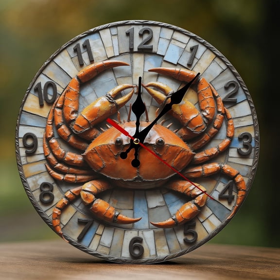 Wall Clock Decorative - Retro Orange Crab Print 2D Vintage Wall Clocks Battery Operated Silent Non-Ticking for Bedroom, Living Room, Kitchen, Office, Classroom, 10 Inch
